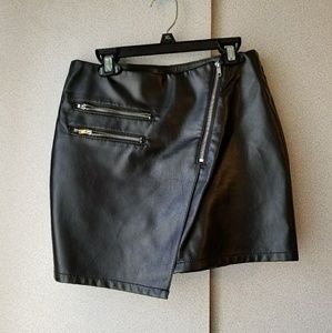 Black asymmetrical leather skirt